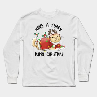 Have a Furry Purry Christmas, Cute Adorable Cat Design for Christmas or Xmas Long Sleeve T-Shirt